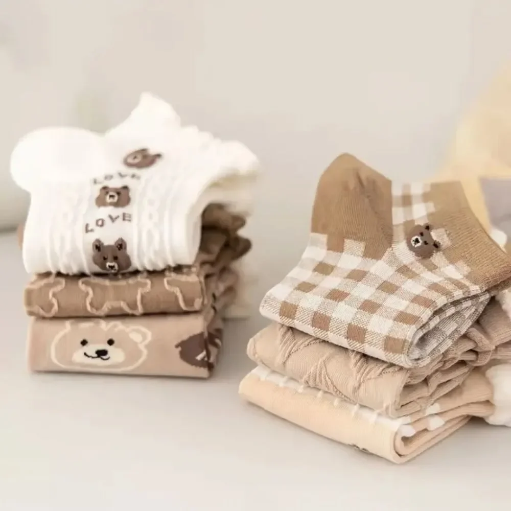 Cottagecore Teddy bear Brown ruffle ankle socks